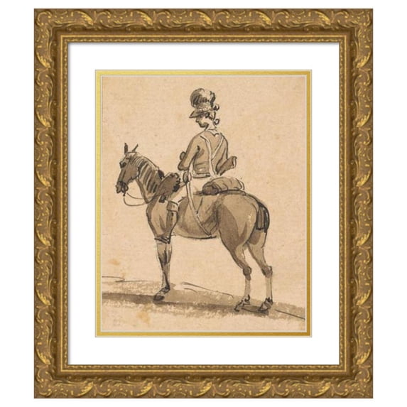 Paul Sandby 15x18 Gold Ornate Wood Frame and Double Matted Museum Art Print Titled - Light Dragoon, Mounted, Facing Left