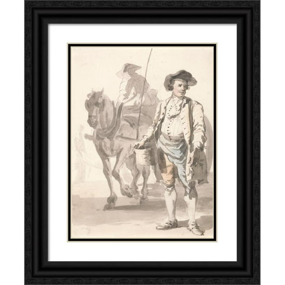 Paul Sandby 19x24 Black Ornate Framed Double Matted Museum Art Print Titled: London Cries; a Tinker and His Wife (ca. 1759)