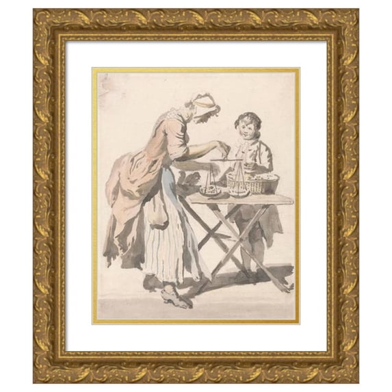 Paul Sandby 20x24 Gold Ornate Framed and Double Matted Museum Art Print Titled - London Cries; ‘Black Heart Cherries’ (ca. 1759)