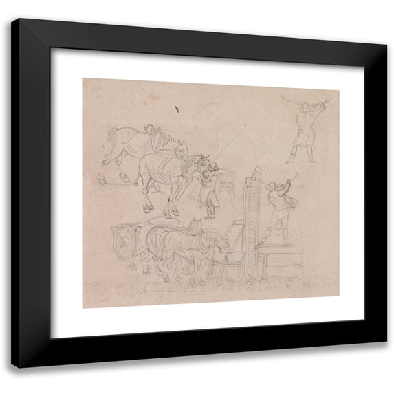 Paul Sandby 22x20 Black Modern Framed Museum Art Print Titled - Studies of a Carter Pumping Water for His Horses