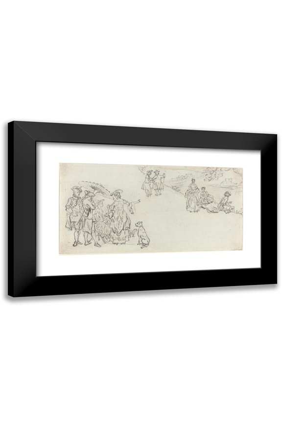 Paul Sandby 24x14 Black Modern Framed Museum Art Print Titled - Ladies and Gentlemen in a Country Park