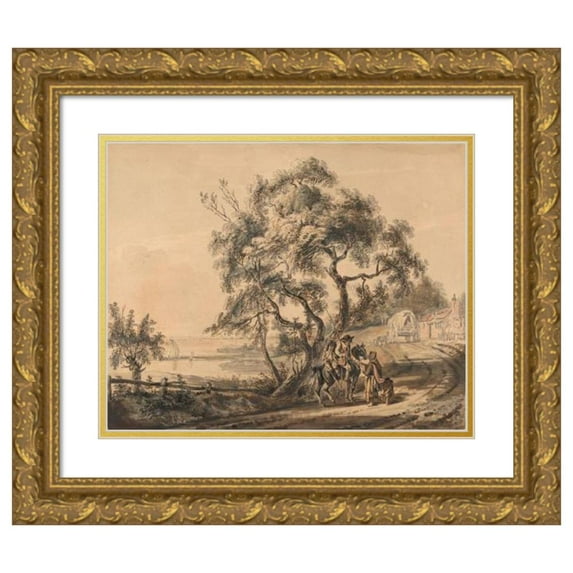 Paul Sandby 24x20 Gold Ornate Framed and Double Matted Museum Art Print Titled - The Gypsy Fortune-Teller (ca. 1758)