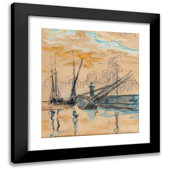Paul Signac 12x14 Black Modern Framed Museum Art Print Titled - Saint-Tropez the Pier