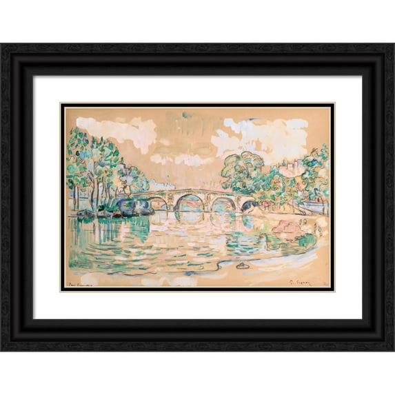 Paul Signac 14x11 Black Ornate Wood Framed Double Matted Museum Art Print Titled: Paris, Le Pont Marie (1910)