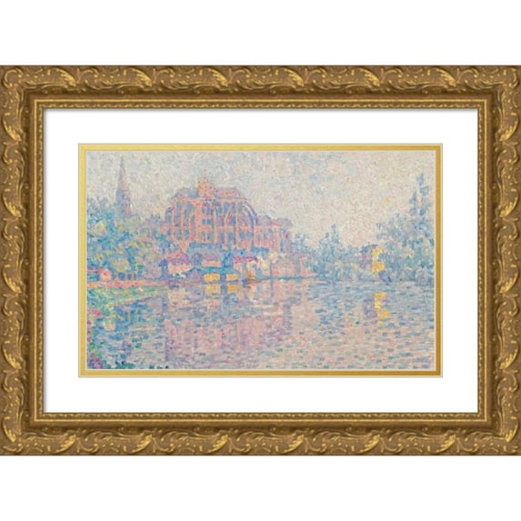 Paul Signac 14x11 Gold Ornate Wood Frame and Double Matted Museum Art Print Titled - Auxerre, La Riviere (1902)