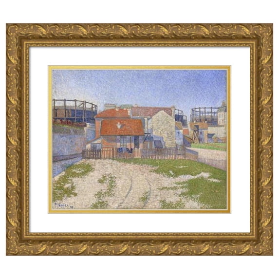 Paul Signac 14x12 Gold Ornate Wood Frame and Double Matted Museum Art Print Titled - Gasometers at Clichy