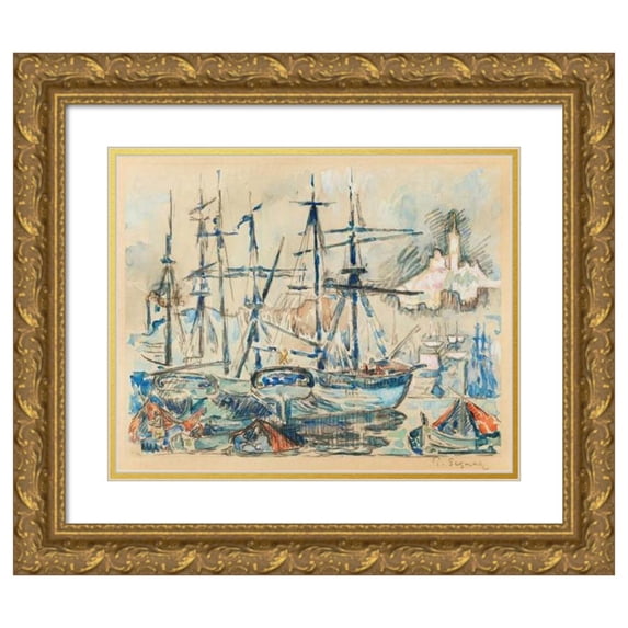 Paul Signac 18x15 Gold Ornate Wood Frame and Double Matted Museum Art Print Titled - Marseille (ca 1920)