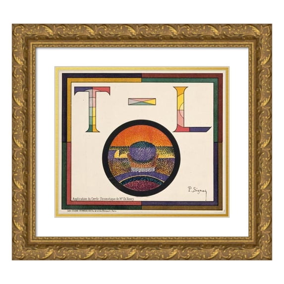 Paul Signac 22x20 Gold Ornate Framed and Double Matted Museum Art Print Titled - Application of Charles Henry's Chromatic Circle; Theatre-Libre Playbill of January 31, 1889 (1889)