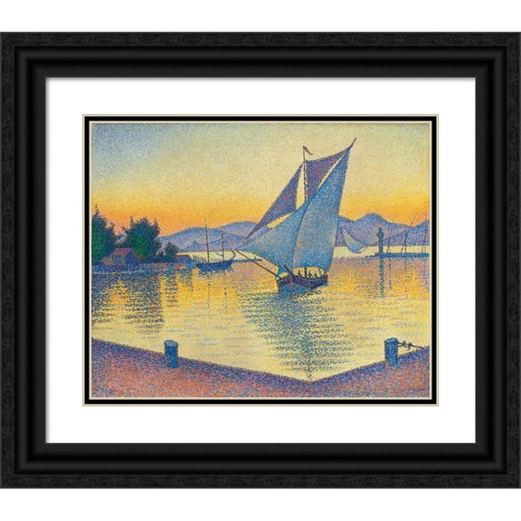 Paul Signac 24x20 Black Ornate Framed Double Matted Museum Art Print Titled: Port Au Soleil Setting, Opus 236 (Saint-Tropez) (1892)