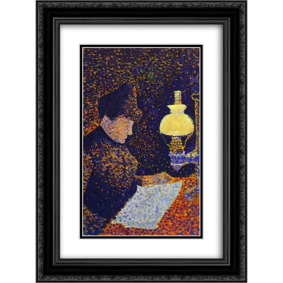 Paul Signac 2x Matted 18x24 Black Ornate Framed Art Print 'Woman by a lamp'
