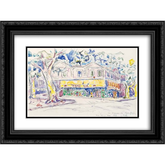 Paul Signac 2x Matted 24x20 Black Ornate Framed Art Print 'The House of Van Gogh (Arles, place Lamartine)'
