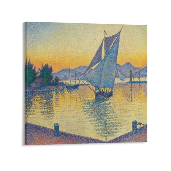 Paul Signac Painting Art Poster The Port at Sunset Poster Wall Art Poster Gifts Bedroom Prints Home Decor Hanging Picture Canvas Painting Posters 20x20inch(50x50cm)