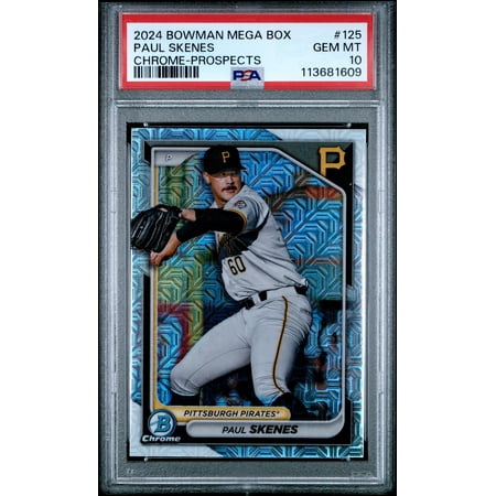 Paul Skenes 2024 Bowman Mega Box Chrome Prospects Pittsburgh Pirates Baseball Rookie Card #125 Graded PSA 10 Cert #113681609