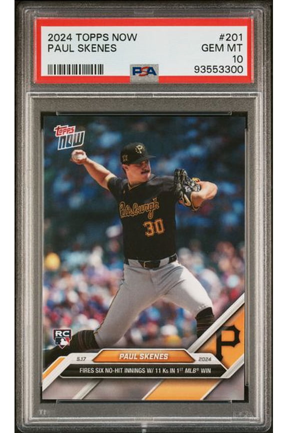 Paul Skenes 2024 Topps Now 1st Win Baseball Rookie Card #201 Graded PSA 10