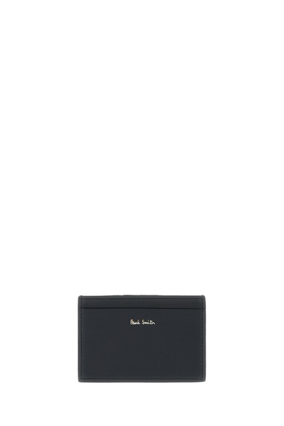 Men's Double-Sided Leather Card Holder With Multicolor Stripe Black