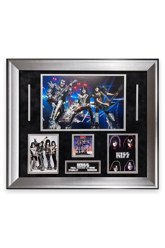 Paul Stanley Gene Simmons "K.I.S.S" Autographed Cut Framed To 23x27