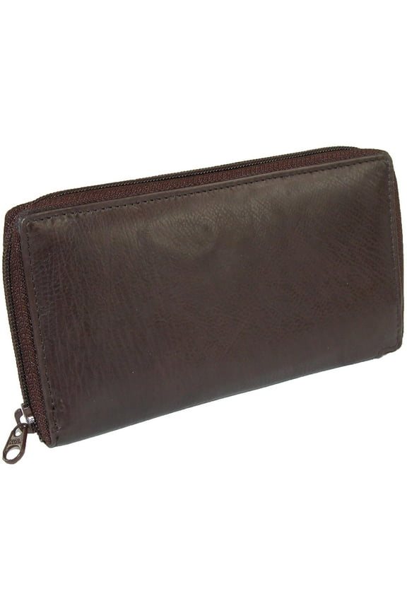 Leather Deluxe Zip Around Checkbook Cover Wallet