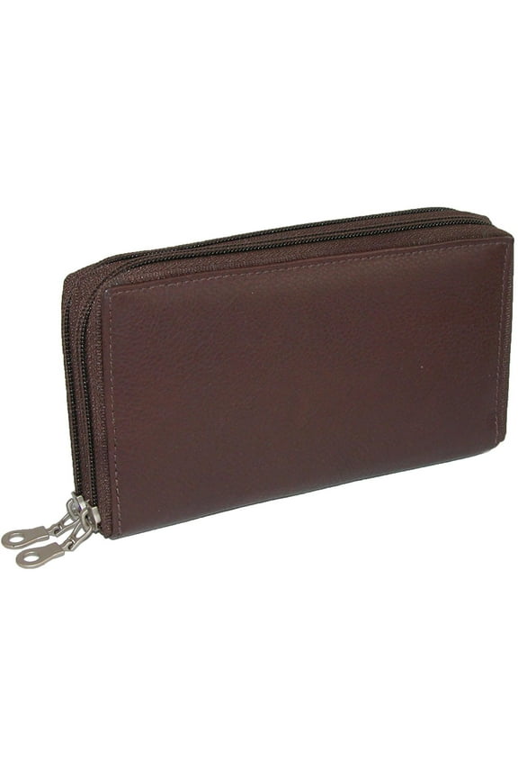 Leather Double Zippered Checkbook Cover Wallet