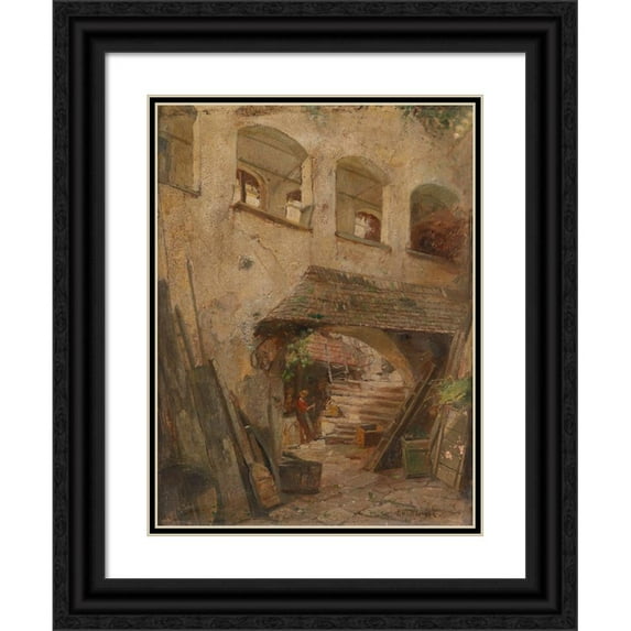 Paul Unbereit 12x14 Black Ornate Wood Framed Double Matted Museum Art Print Titled: View of an Inner Courtyard in the Wachau