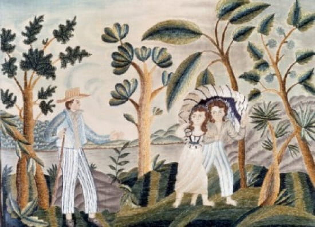 Paul & Virginia by Adeline M Wellington colored pencil drawing 1826 Canvas Art - Adeline M Wellington (18 x 24)