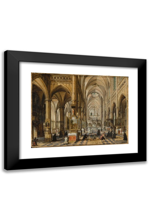 Paul Vredeman de Vries 14x12 Black Modern Framed Museum Art Print Titled - Interior of a Gothic Cathedral (1612)