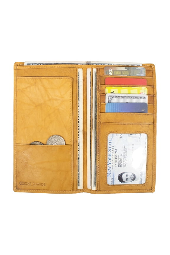 Genuine Leather Checkbook Cover Tan with Extra Card Slots for Unisex