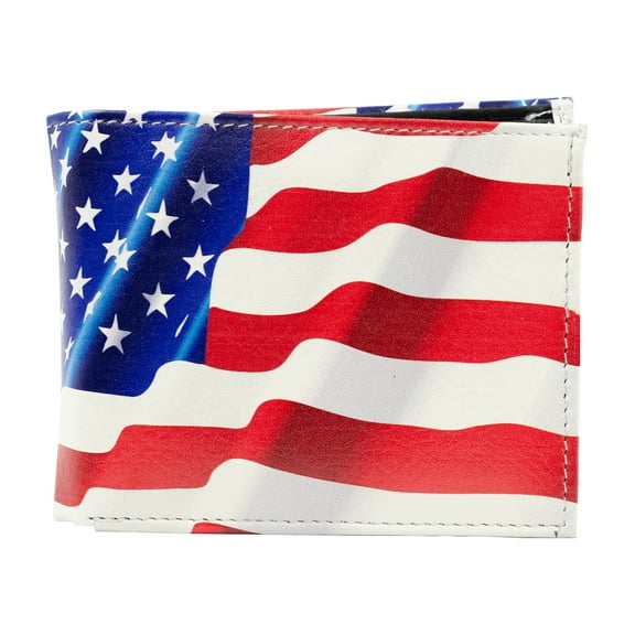 Paul Walter-Men's Bifold Vegan Leather USA American Flag Printed Wallet in Matching Gift BOX, ID Window, ID Holder, GIFT for Him