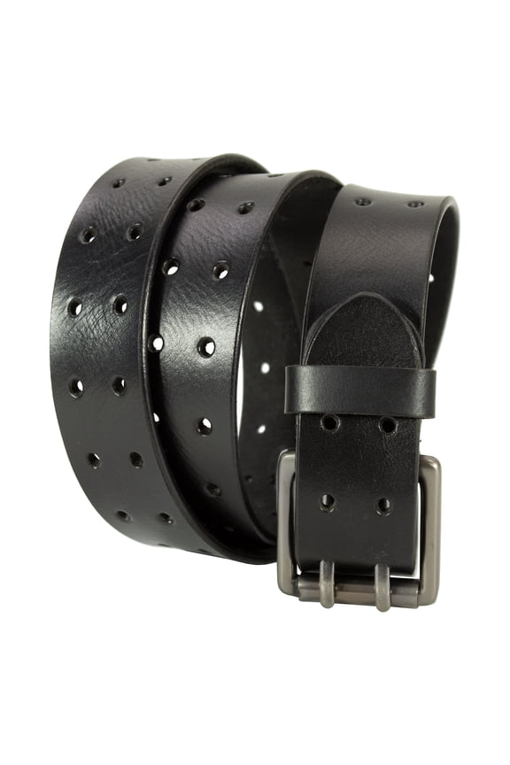 Mens/Womens Genuine Leather Belt for Jeans, Black Belt with Heavy Buckle
