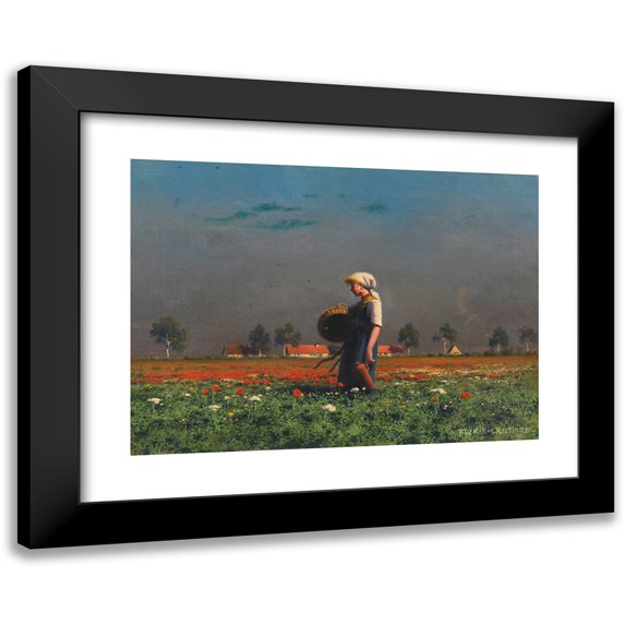 Paul Wilhelm Keller-Reutlingen 24x18 Black Modern Framed Museum Art Print Titled - Girls with a Basket and Bottle in the Poppy Seedfield (Approx. 1900-1920)