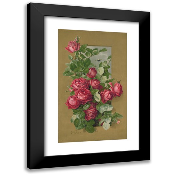 Paul de Longpre 10x14 Black Modern Framed Museum Art Print Titled - Red Roses Growing Through a Window (1896)