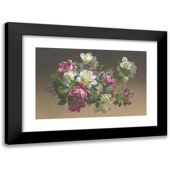 Paul de Longpre 14x11 Black Modern Framed Museum Art Print Titled - Roses (Late 19th-Early 20th Century)