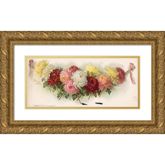 Paul de Longpre 18x10 Gold Ornate Wood Frame and Double Matted Museum Art Print Titled - A Cluster of Beauty (1895)