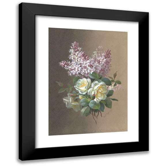 Paul de Longpre 18x24 Black Modern Framed Museum Art Print Titled - Roses and Lilacs (Late 19th-Early 20th Century)