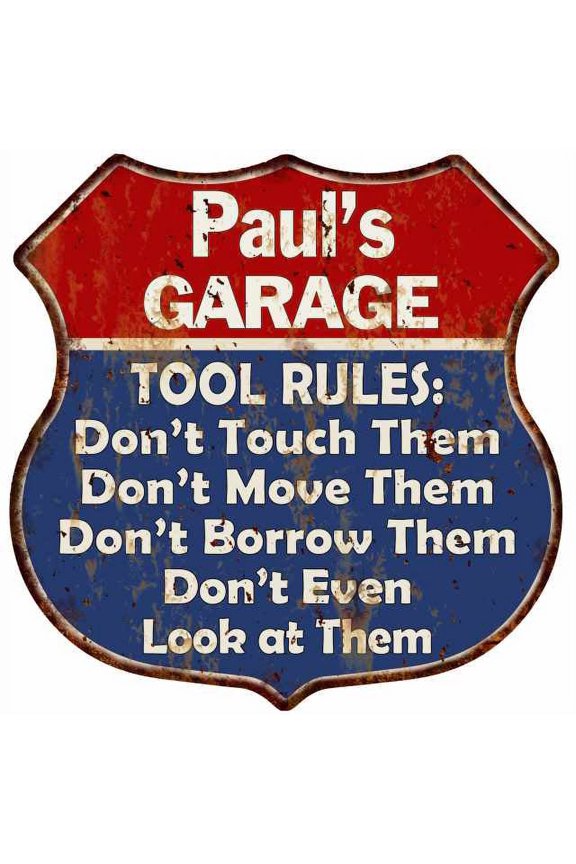 Paul's Garage Man Cave Rules Gift Gift Shield Metal Sign 211110001103