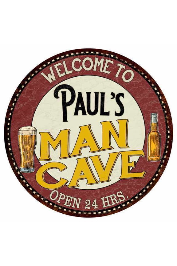 Paul's Man Cave Round Metal Sign Kitchen Bar Wall Dcor Size: 8 x 8 inch