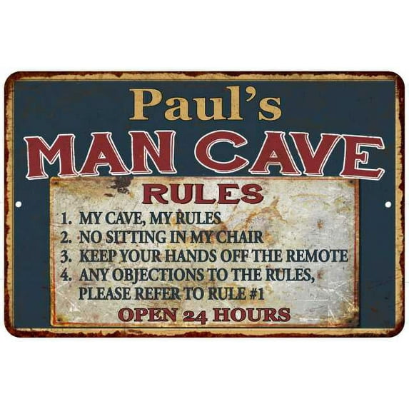 Paul's Man Cave Rules Chic Rustic Green Sign Home 8 x 12 High Gloss Metal 208120049049