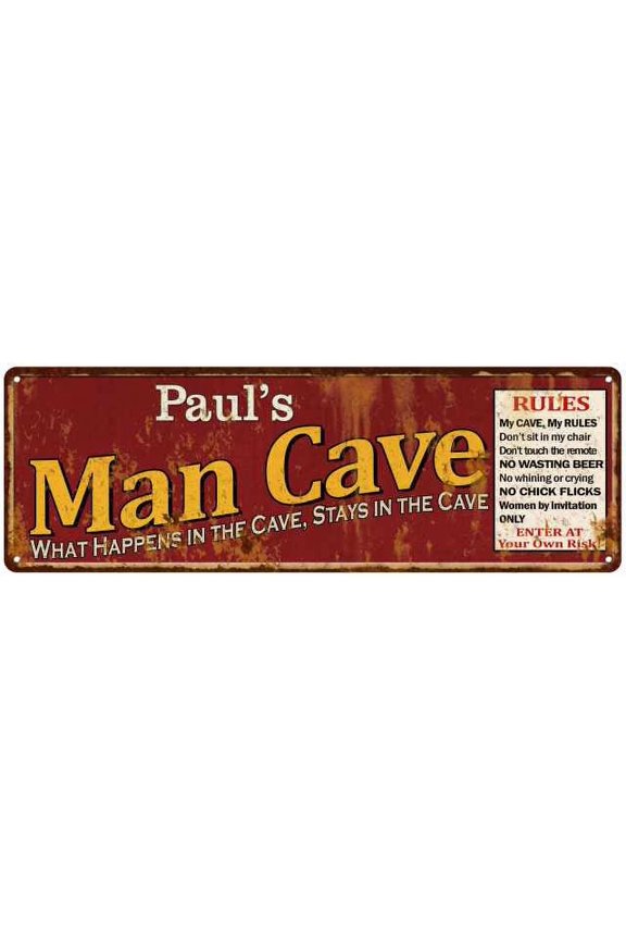 Paul's Man Cave Rules Red Sign Gift 6x18 206180004102