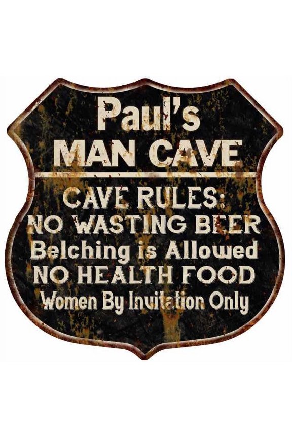 Paul's Man Cave Rules Sign Shield Metal Gift 211110007103