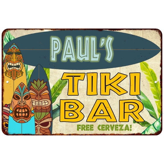 Paul's TIKI BAR Island Sign Metal Wall Decor 8 x 12 High Gloss Metal 208120058375