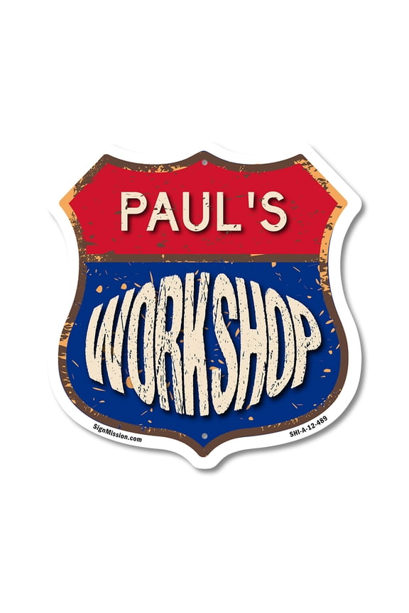 Paul's Workshop 12 inch X 12 inch Shield-Shaped Rust-Free Aluminum Metal Sign Weather Resistant, UV Protected To last, Gift for Dads and Uncles Classic Americana Crafted in the USA