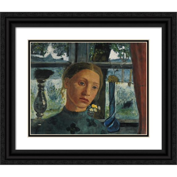 Paula Modersohn-Becker 18x15 Black Ornate Wood Framed Double Matted Museum Art Print Titled - Girl's Head in Front of a Window (circa 1902)