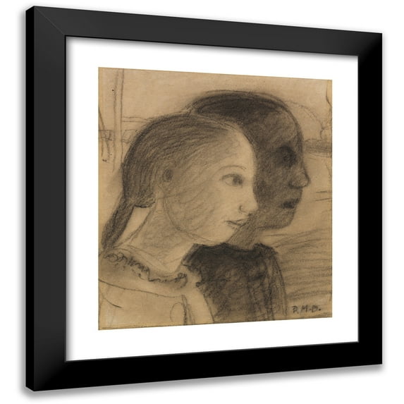 Paula Modersohn-Becker 20x22 Black Modern Framed Museum Art Print Titled - Two Girls Heads in Profile to the Right (1903)
