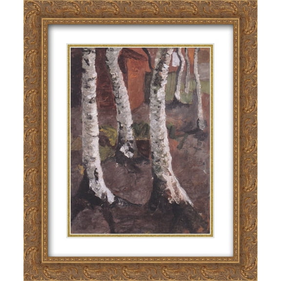 Paula Modersohn Becker 2x Matted 20x24 Gold Ornate Framed Art Print 'Birch trunks in front of red farmstead'