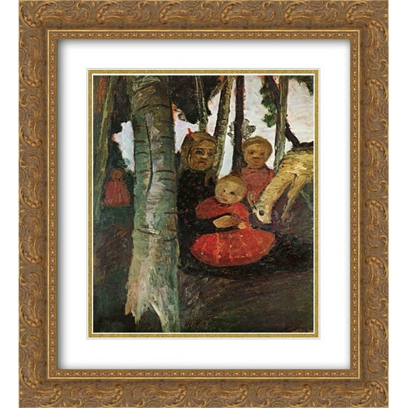 Paula Modersohn Becker 2x Matted 20x24 Gold Ornate Framed Art Print 'Three children with goat in the birch forest'