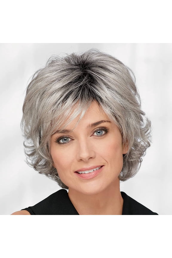 Alex WhisperLite Wig Sassy Short Wig with Side-Swept Bangs and Tousled Curls/Multi-Tonal Shades of Blonde, Silver, Brown and Red
