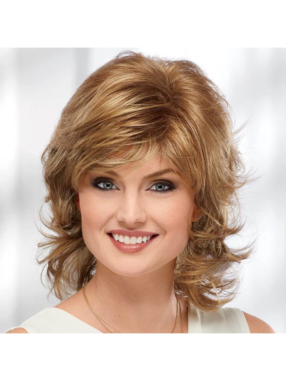 Phoebe WhisperLite Wig Flirty Mid-Length Wig with Face-Framing Fringe and Soft Waves/Multi-Tonal Shades of Blonde, Silver, Brown and Red