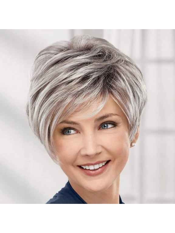 Victoria WhisperLite Wig Edgy, Short Pixie Wig with An Asymmetrical Fringe and Rich, Feathery Layers/Multi-tonal Shades of Blonde, Silver,