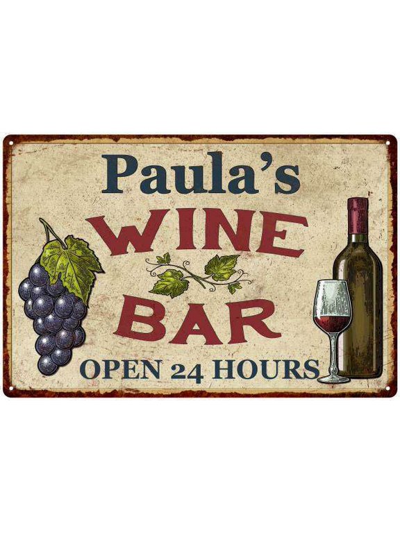 Paula's Rustic Wine Bar Sign Wall Dcor Kitchen Gift 12x18 Metal 112180056251