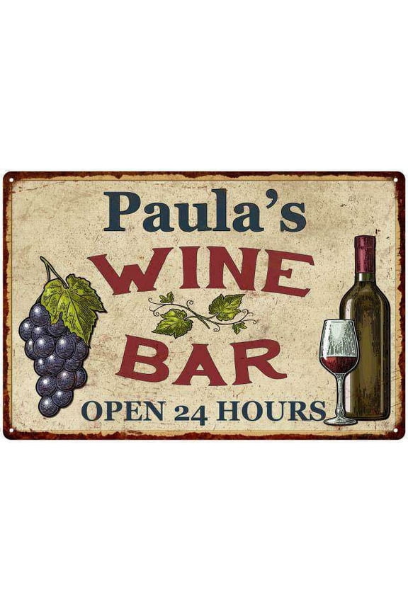 Paula's Rustic Wine Bar Sign Wall Decor Kitchen Gift 8 x 12 High Gloss Metal 208120056251