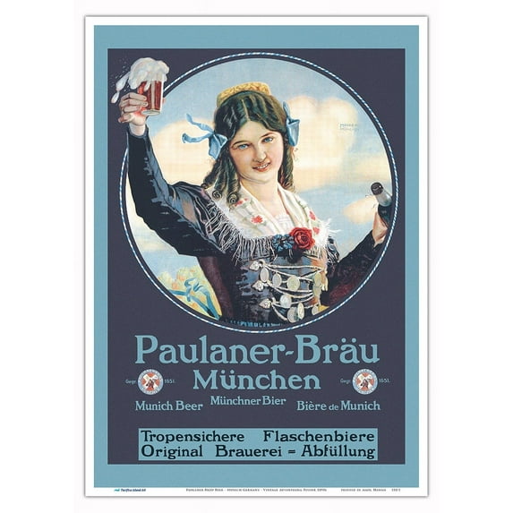 Paulaner-Bräu Beer - Munich Germany - Vintage Advertising Poster c.1890s - Master Art Print 10in x 14in
